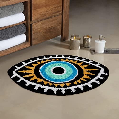 LIVEBOX Evil Eye Bathroom Rug, 20''x32'' Soft Absorbent Bath Mat Washable Microfiber Bath Rugs for Shower, Non-Slip Black Kitchen Rug Thick Shaggy Bathroom Mat for Tub - Image 9
