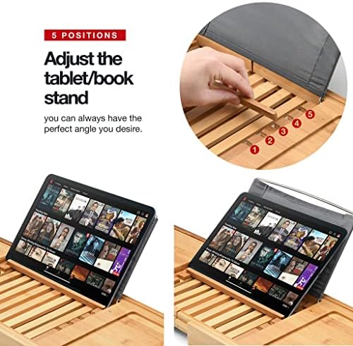 Luxury Bathtub Tray Caddy - Foldable Waterproof Bath Tray & Bath Caddy - Wooden Tub Organizer & Holder for Wine, Book, Soap, Phone Luxury Gift For Men & Women - Expandable Size, Fits Most Tubs Home It - Image 3