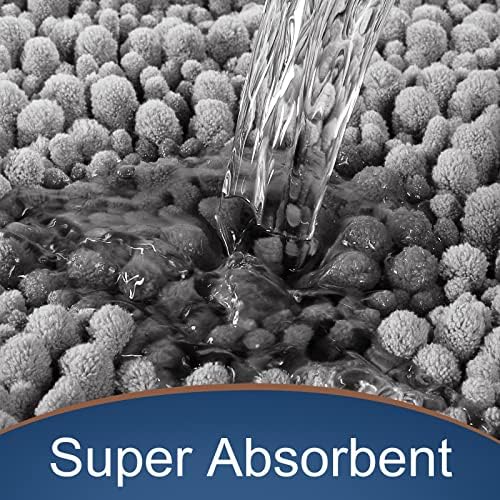 Yimobra Bathroom Rug Mat, 24'' x 17'', Luxury Chenille Shaggy Microfiber Bath Rugs, Extra Soft & Thick, Absorbent Water, Non-Slip, Machine-Washable, Bath Mats for Bathroom Floor,Tub and Shower, Gray - Image 3