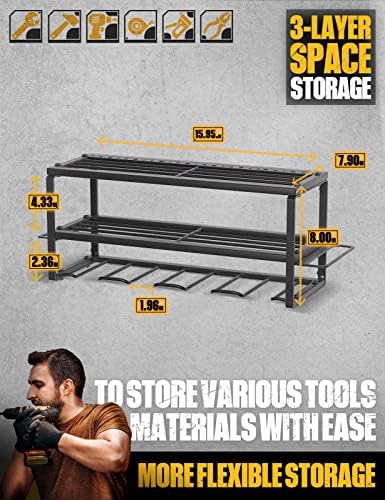 Power Tool Organizer with Charging Station, Drill Holder Wall Mount, Garage Storage Rack for Handheld, Metal Tool Shelf, Utility Rack for Cordless Drill & Power Tools, Gifts for Father's Day - Image 3