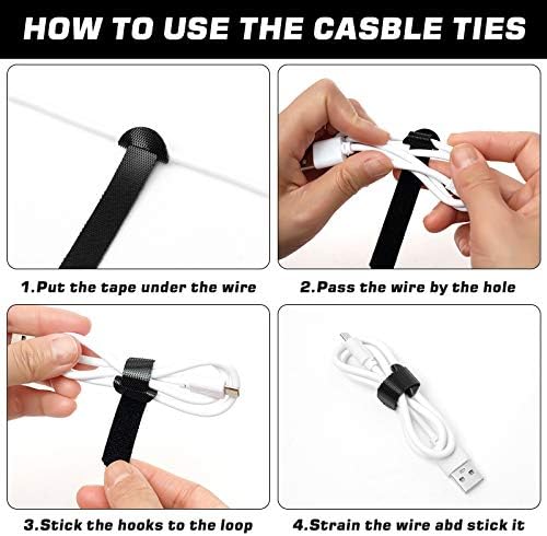 200PCS Reusable Fastening Cable Ties, 6-Inch Cable Straps Cable Management, Multi-Purpose Hook & Loop Cord Organizer Wire Ties, Adjustable Cable Organizer Cord Ties, Microfiber Cloth Straps, Black - Image 4