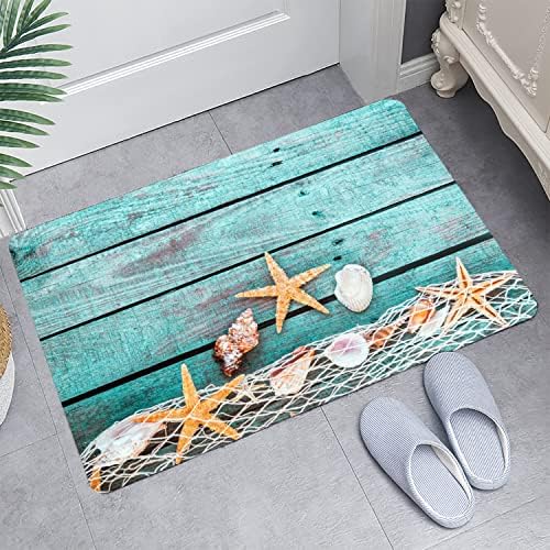 LYFANS Bath Rugs Sponge Foam Absorbent Soft for Bathroom and Kitchen (30X17 inches), Flannel Mat Non Slip Bright 3D Print for Bedside and Living Room(Starfish on Blue Wooden Board) - Image 3