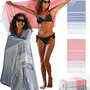 2 Packs Cotton Oversized Turkish Beach Towels 74"x38" Soft Absorbent Quick Dry Sand Free Thin Towel Bath Pool Swim Extra Large Adult Travel Essentials Cruise Accessories Blanket Clearance Necessities