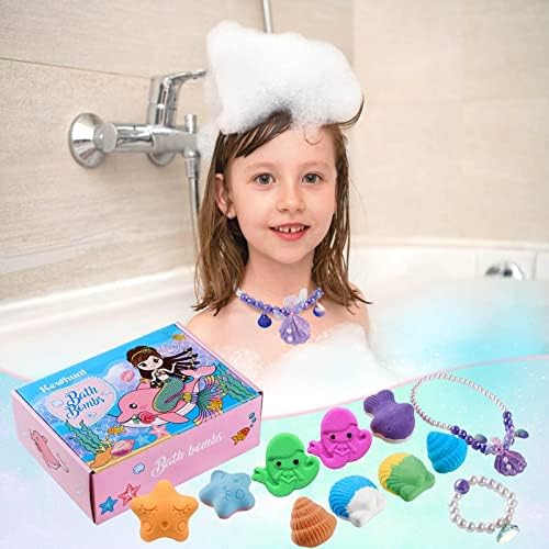 Bath Bombs for Kids -9 Pack Bath Bomb Gift Set, Kids Bath Bombs with Jewelry Necklace Bracelet,Organic Bubble Bath, Fizzy Bath Set, Mermaid Bathbombs for Girls Christmas Birthday Party Gift - Image 4