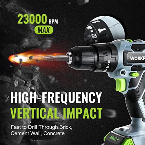WORKPRO 20V Max Cordless Drill Driver Set, Electric Power Impact Drill Tool with 102 Pieces Accessories, 1/2'' Chuck Impact Drill Kit with Portable Case, 2 x 2.0Ah Li-ion Batteries with Fast Charger - Image 4