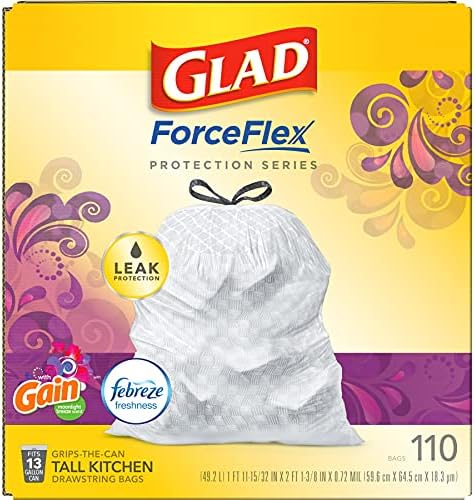 GLAD ForceFlex Tall Kitchen Drawstring Trash Bags, 13 Gallon White Trash Bag for Kitchen Trash Can, Gain Moonlight Breeze with Febreze Freshness and Leak Protection, 110 Count (Package May Vary) - Image 11