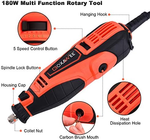 GOXAWEE Rotary Tool Kit with 180 Rotary Tool Accessories & Flex Shaft & Universal Collet, 5 Variable Speed Rotary Multi-Tool, Mini Electric Drill Set for Crafting DIY Project - Image 7
