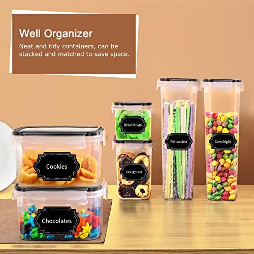 PRAKI Airtight Food Storage Container Set, 16 Pcs BPA Free Plastic Dry Food Canisters for Kitchen Pantry Organization and Storage Ideal for Cereal, Flour & Sugar - Labels, Marker(Black) - Image 6