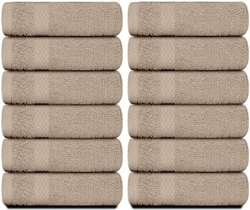 White Classic Luxury Washcloths for Bathroom-Hotel-Spa-Kitchen-Set - Circlet Egyptian Cotton - Highly Absorbent Hotel Quality Face Towels - Bulk Set of 12-13x13 Inch (Taupe) - Image 2