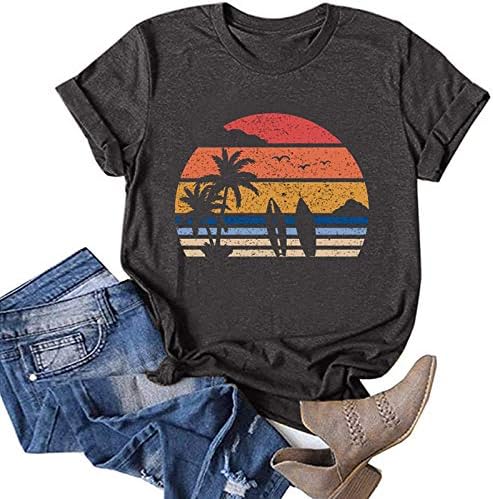 SKDOGDT Summer Short Sleeve Tops For Women Trendy Casual Floral Graphic Shirts Blouses Plus Size Crew Neck Boho Henley Tees - Image 5