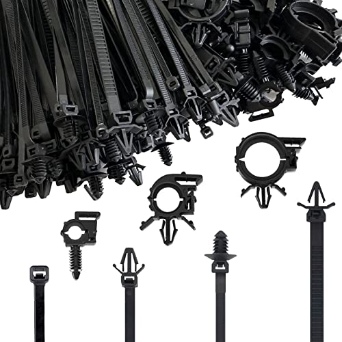 180pcs Push Mount Cable Zip Tie with Car Wire Loom Routing Clips,Fastening Cable Clips for Organizing Cables and Cords,Car Clips Contains 7 Sizes Universal Compatible with GM Ford Trucks Cars UTV