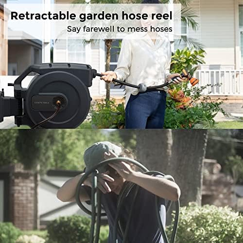 Giraffe Tools AW505/8 Retractable Garden Hose Reel 5/8" x 115+5 ft, Heavy Duty Wall Mounted Water Hose Reel Automatic Rewind, 180 Deg Swivel Bracket, Slow Retraction, 115ft, Dark Grey - Image 2