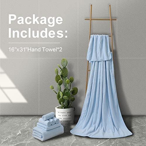 Ultra Soft 2 Piece Textured Hand Towel Set for Bathroom Shower Pool, Kitchen, Quick Dry, Highly Absorbent - Light Blue - Image 6