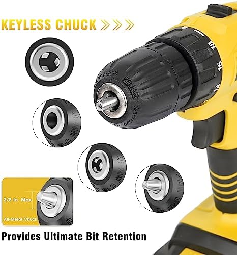 Portable Power Drill Set with 37PCS Drill Bit,21V Cordless Drill Kit with Battery and Charger,Jar-owl Home Tool Kit with Electric Drill,Power Tool Combo Kit for Men Women Office Repair Maintain-Yellow - Image 4