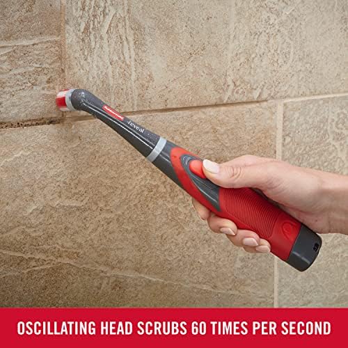 Rubbermaid Reveal Cordless Battery Power Scrubber, Gray/Red, Multi-Purpose Scrub Brush Cleaner for Grout/Tile/Bathroom/Shower/Bathtub, Water Resistant, Lightweight, Ergonomic Grip (1839685) - Image 4