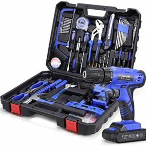 jar-owl Daily Household Tool Set with Drill, 21V Cordless Drill Drive Set with 112pcs Combo Hand Tool Kit for Mens Home Repair