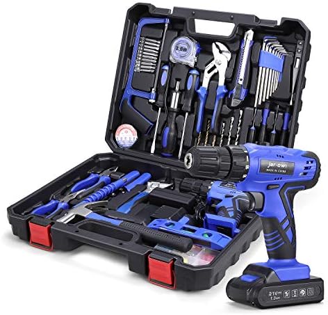 jar-owl Daily Household Tool Set with Drill, 21V Cordless Drill Drive Set with 112pcs Combo Hand Tool Kit for Mens Home Repair