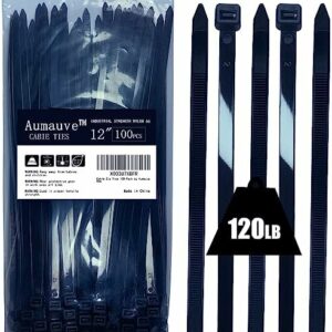 Cable Zip Ties 100 Pack Black Nylon Heavy Duty 12 Inch Plastic Wire Ties With 120lbs Tensile Strength, Self-Locking UV Resistant ZipTies for Indoor Outdoor DIY Workshop Use, by Aumauve