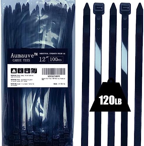 Cable Zip Ties 100 Pack Black Nylon Heavy Duty 12 Inch Plastic Wire Ties With 120lbs Tensile Strength, Self-Locking UV Resistant ZipTies for Indoor Outdoor DIY Workshop Use, by Aumauve