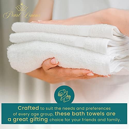 Pearl Linens 100% Cotton Premium Bath Towel Set for Gym, Pool & Spa - 6 Pack – 24” x 50” | Bathroom Towels | Luxury Bath Towels | 500 GSM | Lightweight, Soft & Absorbent | Bath Towels Set of 6 | White - Image 3