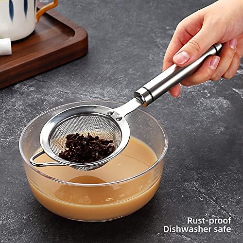 SUNWUKIN 304 Stainless Steel Fine Mesh Strainers for Kitchen, Colander-Skimmer with Handle, Sieve Sifters for Food, Tea, Rice, Oil, Noodles, Fruits, Vegetable - Image 3