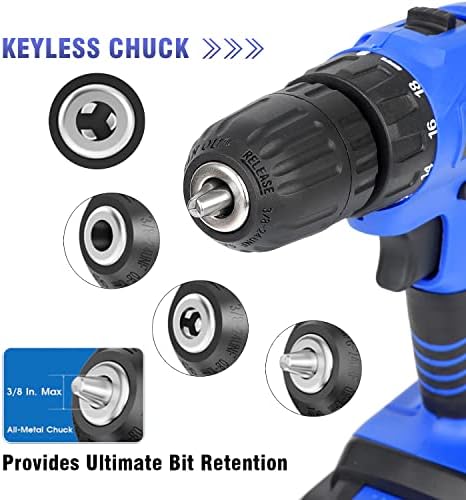 Portable Power Drill Set with 37PCS Drill Bit,21V Cordless Drill Driver Kit with Battery and Charger,Jar-owl Home Tool Set with Electric Drill for Men Women Garden Office Repair Maintain-Blue - Image 4