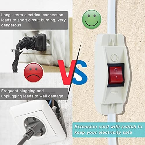 Short Power Extension Cord with On Off Switch - 2FT Flat Plug Short 3Prong Extension Cord with Inline Switch Waterproof, 1875W Heavy Duty White SJTW 14AWG Grounded 15A AC Electrical Extension Cord - Image 5