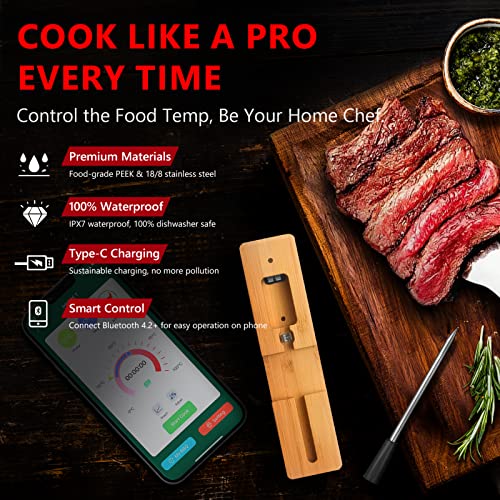 AIRMSEN Wireless Meat Thermometer, Smart Bluetooth Meat Thermometer with 165ft Wireless Range Fast Precise, IPX7 Waterproof Food Thermometer for Cooking, BBQ, Kitchen, Smoker, Grill, Rotisserie - Image 5