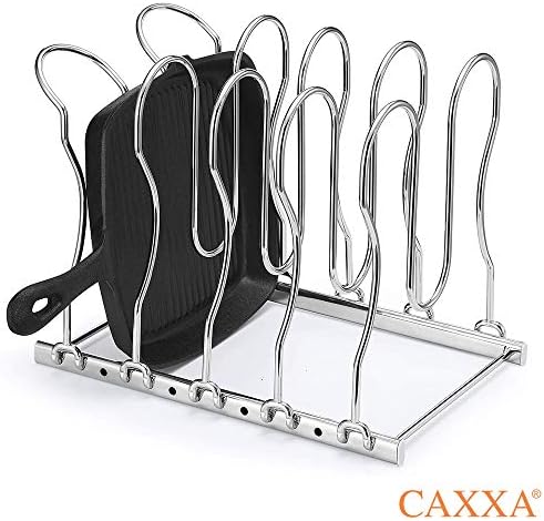 CAXXA Heavy Duty Pan Rack, Pot Lid Rack, Kitchen Cabinet Pantry Cookware Organizer Rack Holder | 5 Adjustable Dividers, Chrome - Image 6