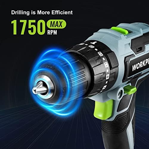 WORKPRO 20V Max Cordless Drill Driver Set, Electric Power Impact Drill Tool with 102 Pieces Accessories, 1/2'' Chuck Impact Drill Kit with Portable Case, 2 x 2.0Ah Li-ion Batteries with Fast Charger - Image 5