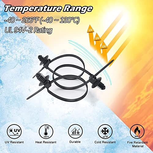 180pcs Push Mount Cable Zip Tie with Car Wire Loom Routing Clips,Fastening Cable Clips for Organizing Cables and Cords,Car Clips Contains 7 Sizes Universal Compatible with GM Ford Trucks Cars UTV - Image 3