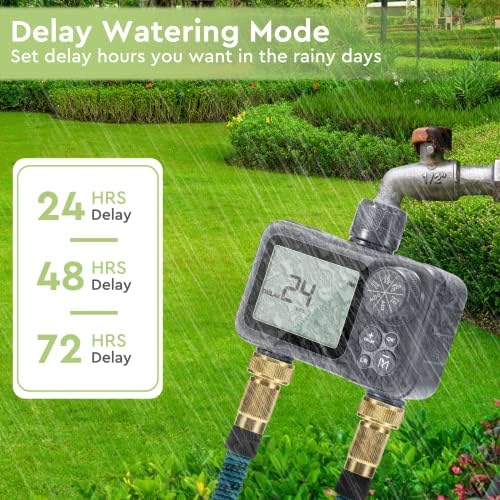 Moistenland Hose Timer, Irrigation Timer, Lawn & Garden Watering Equipment, with Rain Delay/Manual/Automatic Watering System, IP54 Waterproof, 3.1 Inches Large Screen(2 Outlets) - Image 7