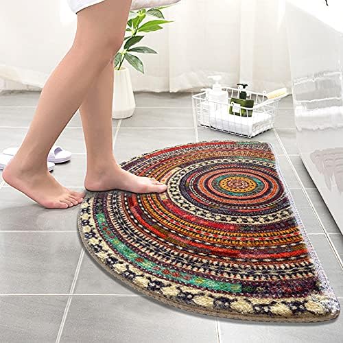 WERGHJ Half Round Door Mat,Semi Circle Bathroom Floor Rug,Mandala Boho Bohemian Non-Slip Welcome Entrance Way Absorbent Bath Mat,Microfiber Tufted Indoor Rug for Kitchen Living Room (Multicolor)… - Image 5