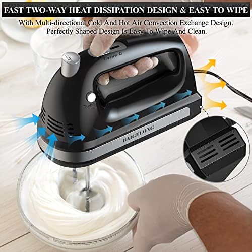 BAIGELONG Hand Electric Mixer, 300W Ultra Power Food Kitchen Mixer with 5 Self-Control Speeds + Turbo Boost, 5 Stainless Steel Attachments Handheld Mixer for Baking, Black - Image 5