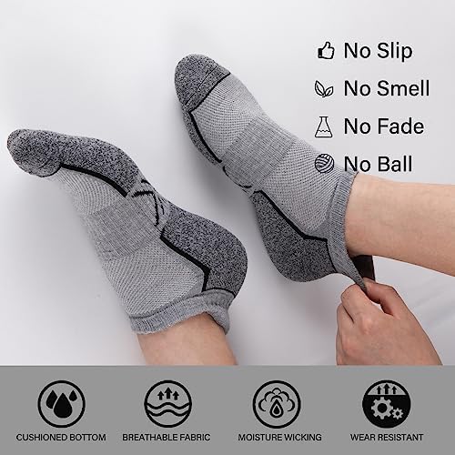 eallco Men’s Ankle Socks Running Athletic Low Cut Sock Cushioned Breathable Anti-Blister Tab Sports Socks For Men 6 Pairs - Image 6