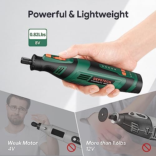 DEPSTECH Cordless Rotary Tool Kit, 8V 2.0Ah Rechargeable Battery, 30000RPM 5-Speed Multi Power Carving Tools, 127Pcs Accessories, Shield Attachment, Cutting/Drilling Guide for Handmade/DIY Creations - Image 4