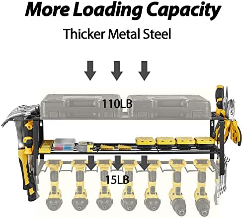 FOTEEMO Power Tool Organizer For Tool Storage, Heavy Duty Garage Wall Tool Storage Organizer 7 Drills Holders Organizers And Storage Household Wall Mount Utility Organizer Rack For Men (Black) - Image 3