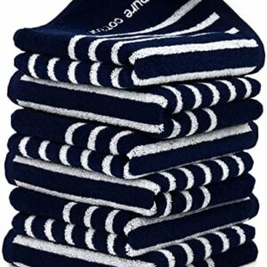 Cleanbear Stylish Navy-Blue and White Striped Hand Towels - Set of 6, Highly Absorbent, Durable, Ideal for Bathrooms, Kitchen, and Gifts