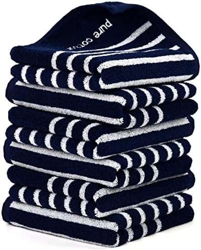Cleanbear Stylish Navy-Blue and White Striped Hand Towels - Set of 6, Highly Absorbent, Durable, Ideal for Bathrooms, Kitchen, and Gifts