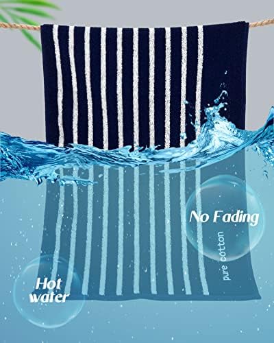 Cleanbear Stylish Navy-Blue and White Striped Hand Towels - Set of 6, Highly Absorbent, Durable, Ideal for Bathrooms, Kitchen, and Gifts - Image 6