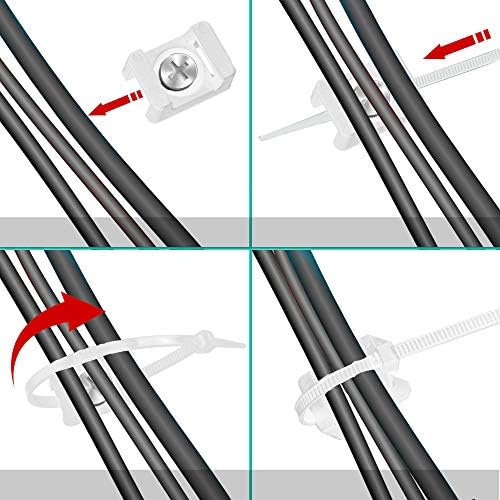 100 Pieces Cable Tie Mount Base Saddle Type Mount Wire Holder, 100 Pieces Cable Zip Ties with Self-Locking (203.2 x 3.3mm) and 100 Pieces Deep Thread Pan Head Screws (WHITE) - Image 4