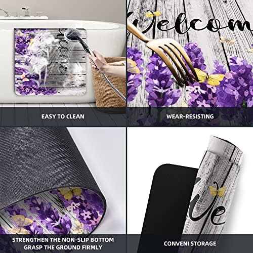 LMSM Lavender Bathroom Rugs, Purple Indoor Front Door Mats for Enterway Floor, Absorbent Quick Dry Non-Slip Kitchen Floor Mats for Bathtub Shower Sink 16×24 Inch - Image 4
