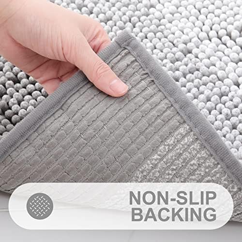 OLANLY Bathroom Rug, Extra Soft Chenille Thick Absorbent Shaggy Mat, Non-Slip Machine Wash Dry Plush Bath Mats for Bathroom, Tub and Shower (24 x 16 Inch, Grey) - Image 4