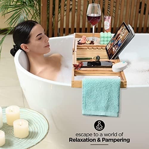 Luxury Bathtub Tray Caddy - Foldable Waterproof Bath Tray & Bath Caddy - Wooden Tub Organizer & Holder for Wine, Book, Soap, Phone Luxury Gift For Men & Women - Expandable Size, Fits Most Tubs Home It - Image 5
