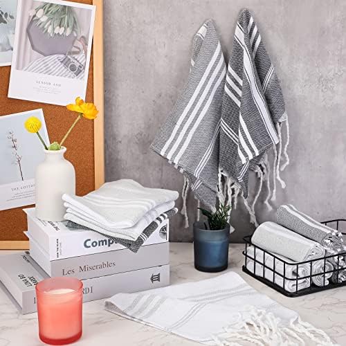 Tranqun 12 Pcs Turkish Hand Towel Turkish Kitchen Towels Cotton Soft 11.81 x 15.75 in Decorative Towels for Bathroom Hand Bath Towels for Dishcloth Face Yoga Gym, Light Grey, Dark Gray, Khaki, White - Image 4