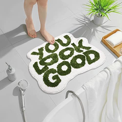 JAYLUN Bath Mat You Look Good Bath Mat Bathroom Rugs Green Bathroom Rug Funny Bathroom Mat Cute Bath Mat Cool Rugs for Bedroom Absorbent Bath Mat Non Slip Mat (Green, 25x21 inch) - Image 2