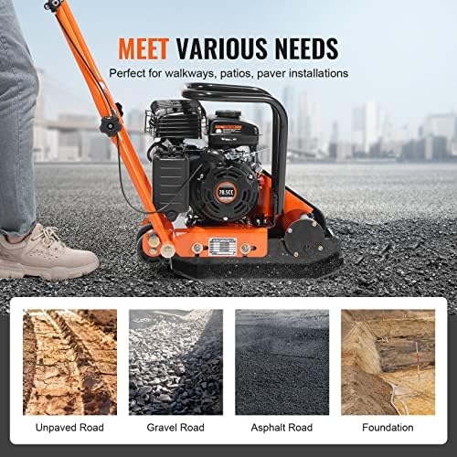 VEVOR Plate Compactor,2.8HP 78.5cc Gas Engine, 5600VPM Force Vibratory Compaction Tamper,1920LBS Compactor with 18.7 x 11.8 in Plate for Walkways,Patios,Asphalts,Paver Landscaping,EPA Compliant - Image 6
