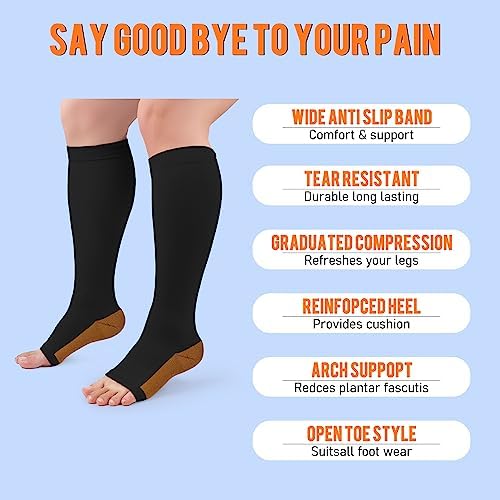Copper Compression Socks for Women & Men Open Toe 20-30mmHg is Best Support for Circulation Recovery and All Day Wear - Image 4