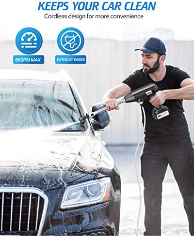 Aihand Cordless Pressure Washer, 652PSI Portable Power Cleaner with Rechargeable 4.0Ah Battery 6-in-1 Nozzle, Handheld High-Pressure Car Washer Gun for Home/Floor Cleaning & Watering, Charger Included - Image 2