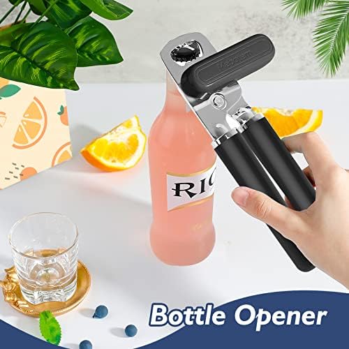 Mebotem 10 Colors Can Opener Manual Handheld Heavy Duty Hand Can Opener Smooth Edge Stainless Steel Can Openers Top Lid Kitchen Gadgets, Best Large Rated Easy Turn Knob, with Bottle Opener, Black - Image 5